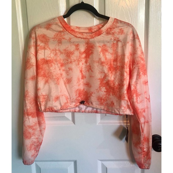Zaful Tops - NWT ZAFUL Orange Tie Dye Drawstring Long Sleeve Crop Top - Women's Large